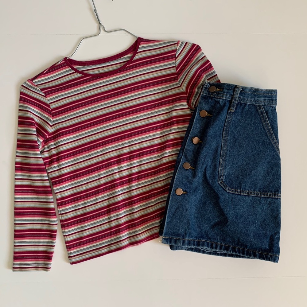 Dark Denim Rose Gold Button-Up Skirt Front Pockets